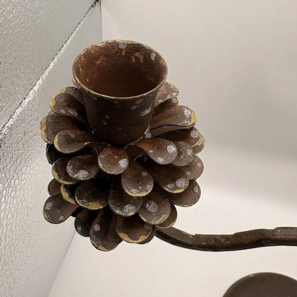 Iron Pinecone 3 Taper Candle Candelabra Fall Holiday Decor Bronze Finish Used
